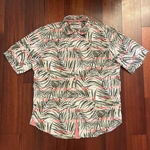 Tommy Bahama Shirt Men Medium Floral Tropical Palm Leaf Tencel Hawaiian Preppy